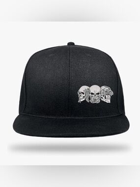 Black Skull Embroidered Snapback Hat